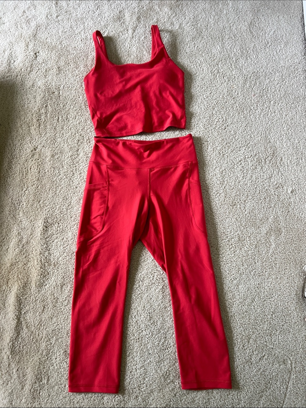 Old Navy Red High-Waist Active Capri Leggings with Matching Crop Tank